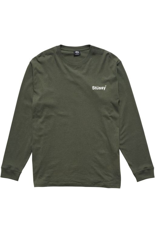 Stussy Mens Text Long Sleeve T Shirt Green - RBNUQ5469